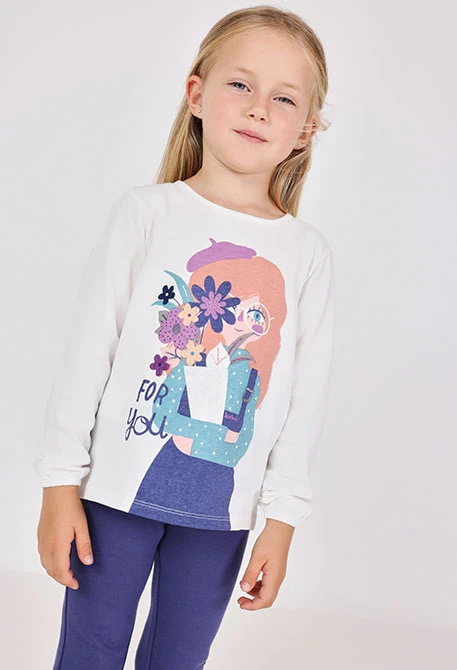 Camiseta niña de punto blanco