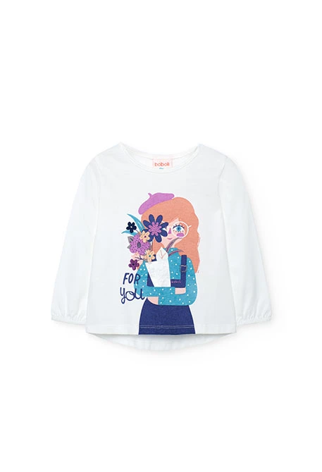 Camiseta niña de punto blanco