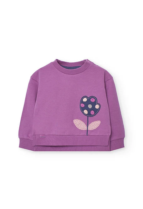 Sweatshirt de menina em pêlo lilás com flor