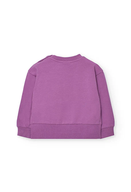 Sudadera niña de felpa lila con flor