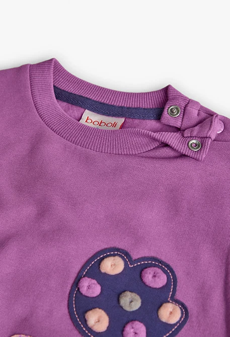 Sudadera niña de felpa lila con flor