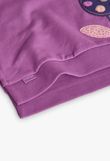 Sudadera niña de felpa lila con flor