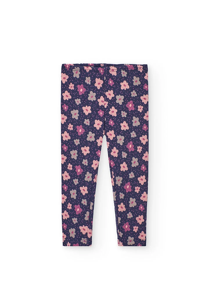 Lila Strickleggings mit Blumen