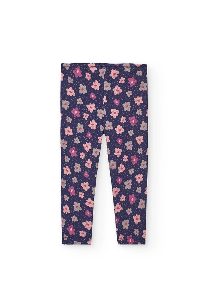 Lila Strickleggings mit Blumen