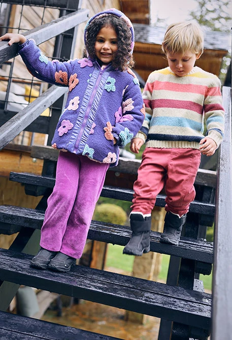 Chaquetón niña reversible morado con flores