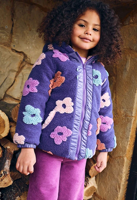 Chaquetón niña reversible morado con flores