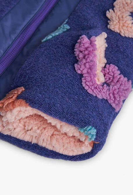 Chaquetón niña reversible morado con flores