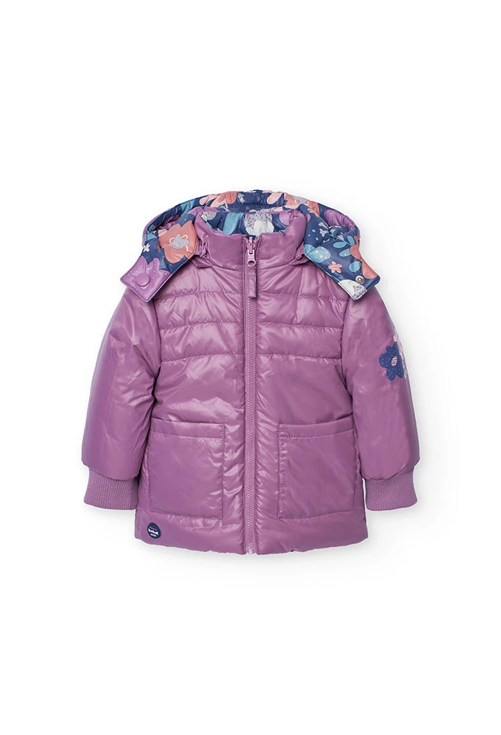 Parka niña tejido técnico reversible lila con flores