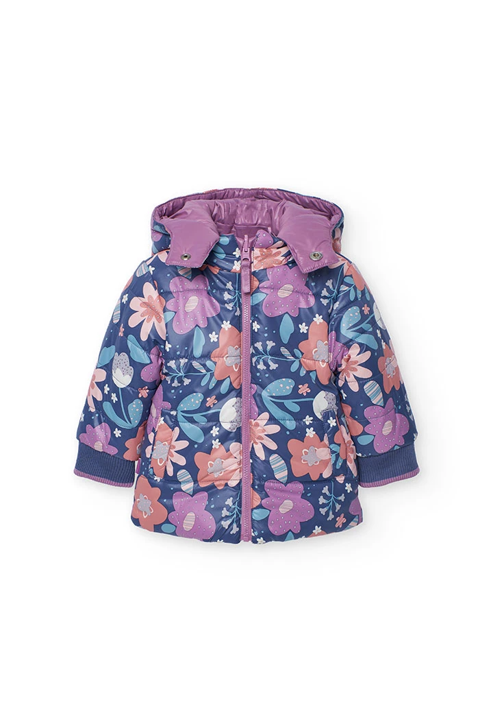 Parka niña tejido técnico reversible lila con flores