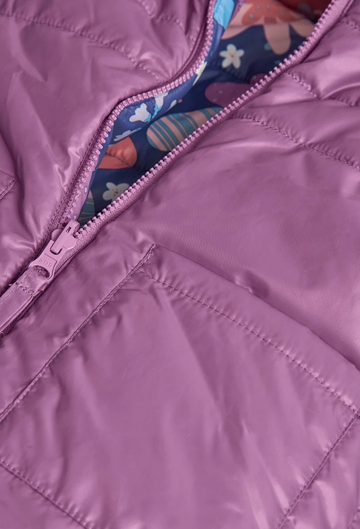 Parka niña tejido técnico reversible lila con flores