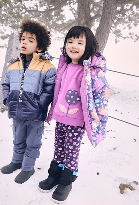 Parka bambina tessuto tecnico reversibile lilla con fiori