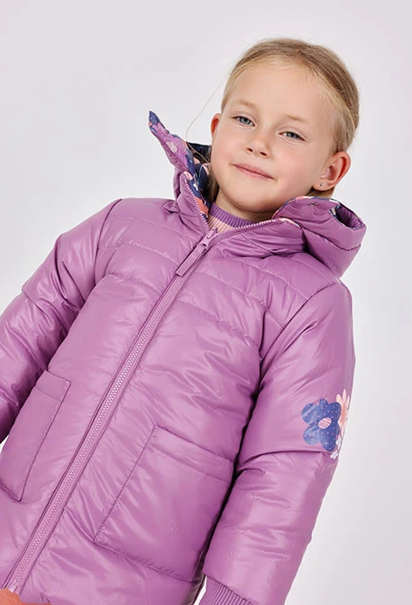 Parka nena teixit tècnic reversible lila amb flors