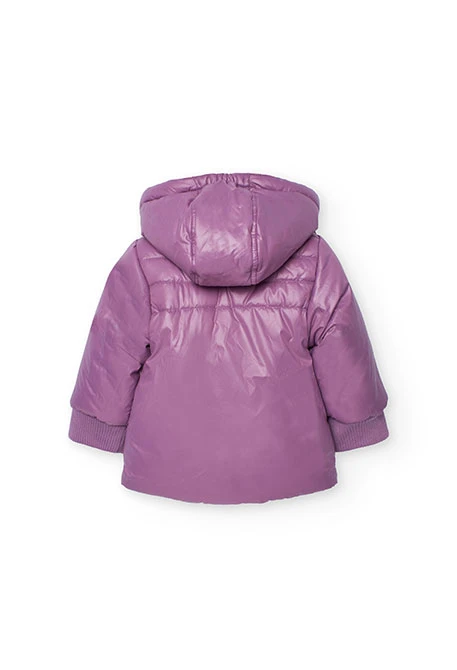 Girls\' technical fabric reversible parka in lilac with flowers