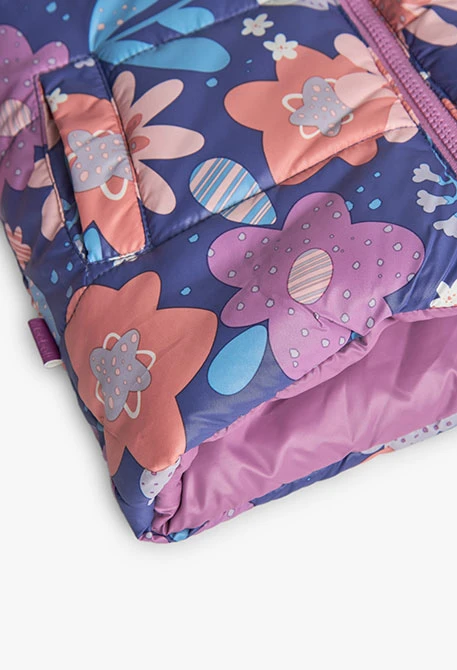 Parka bambina tessuto tecnico reversibile lilla con fiori