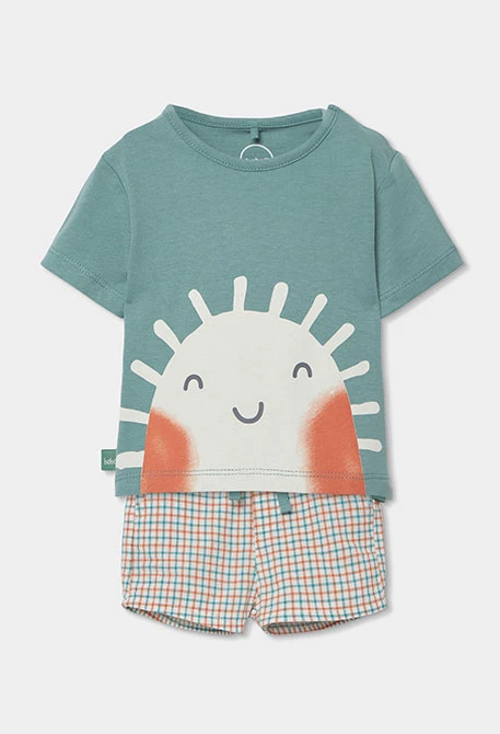 Conjunto bebé camiseta y pantalón corto algodón verde