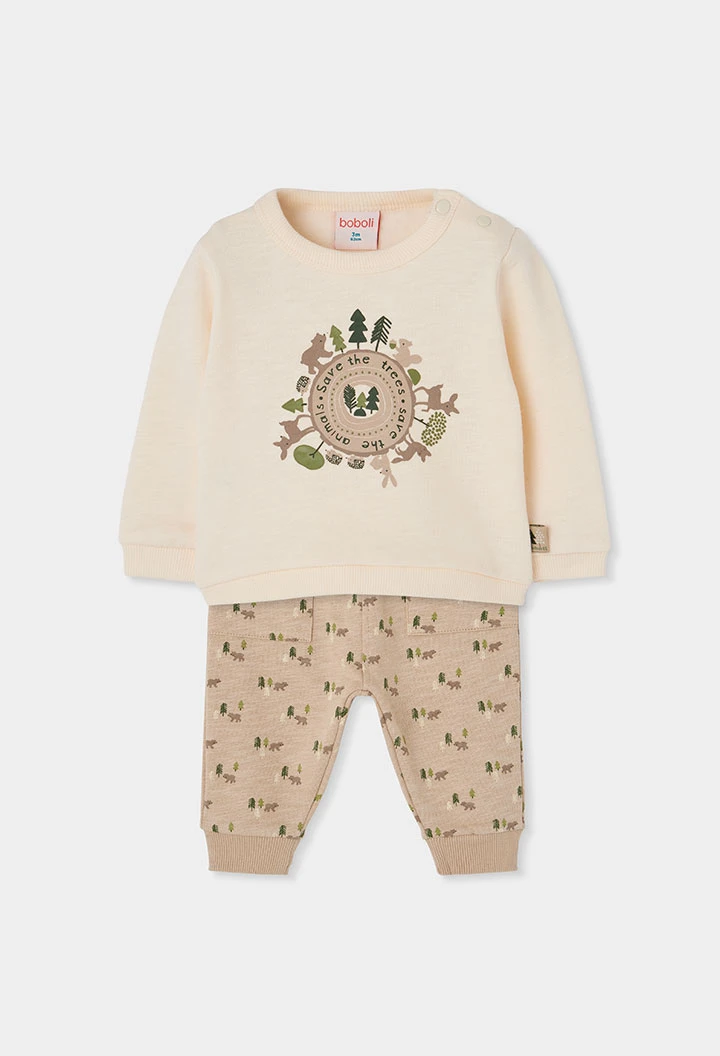 Conjunto de malha bebé menino cru estampado animais