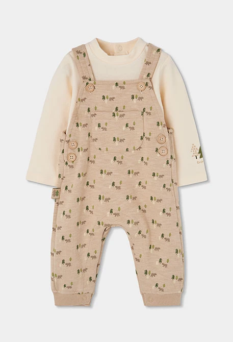 Ensemble maille bébé garçon beige imprimé ours