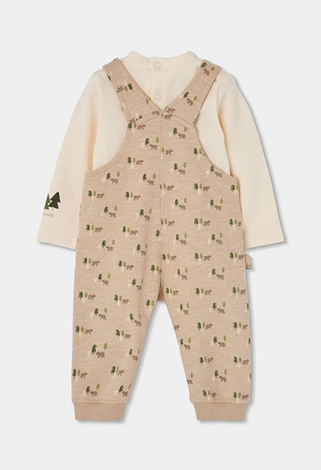 Ensemble maille bébé garçon beige imprimé ours