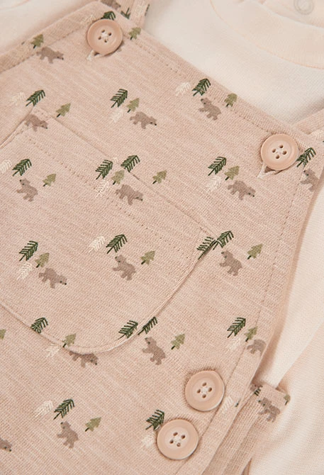Ensemble maille bébé garçon beige imprimé ours