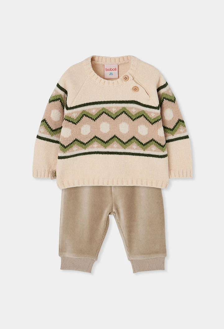 Conjunto cru bebé menino estampado jacquard