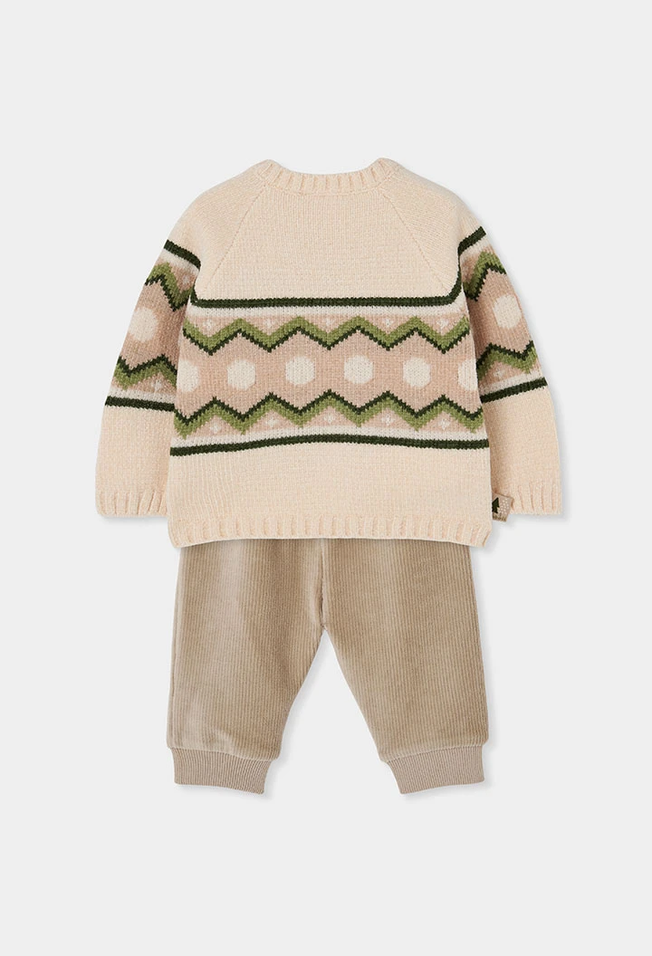 Conjunto cru bebé menino estampado jacquard