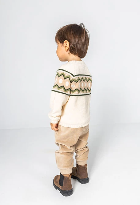 Ensemble écru bébé garçon imprimé jacquard