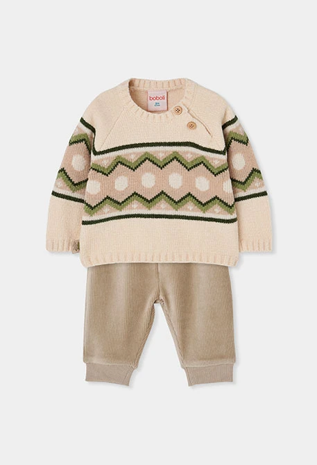 Ensemble écru bébé garçon imprimé jacquard
