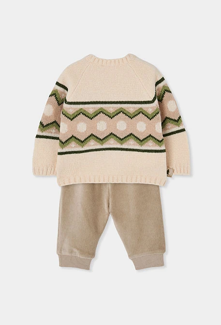 Ensemble écru bébé garçon imprimé jacquard