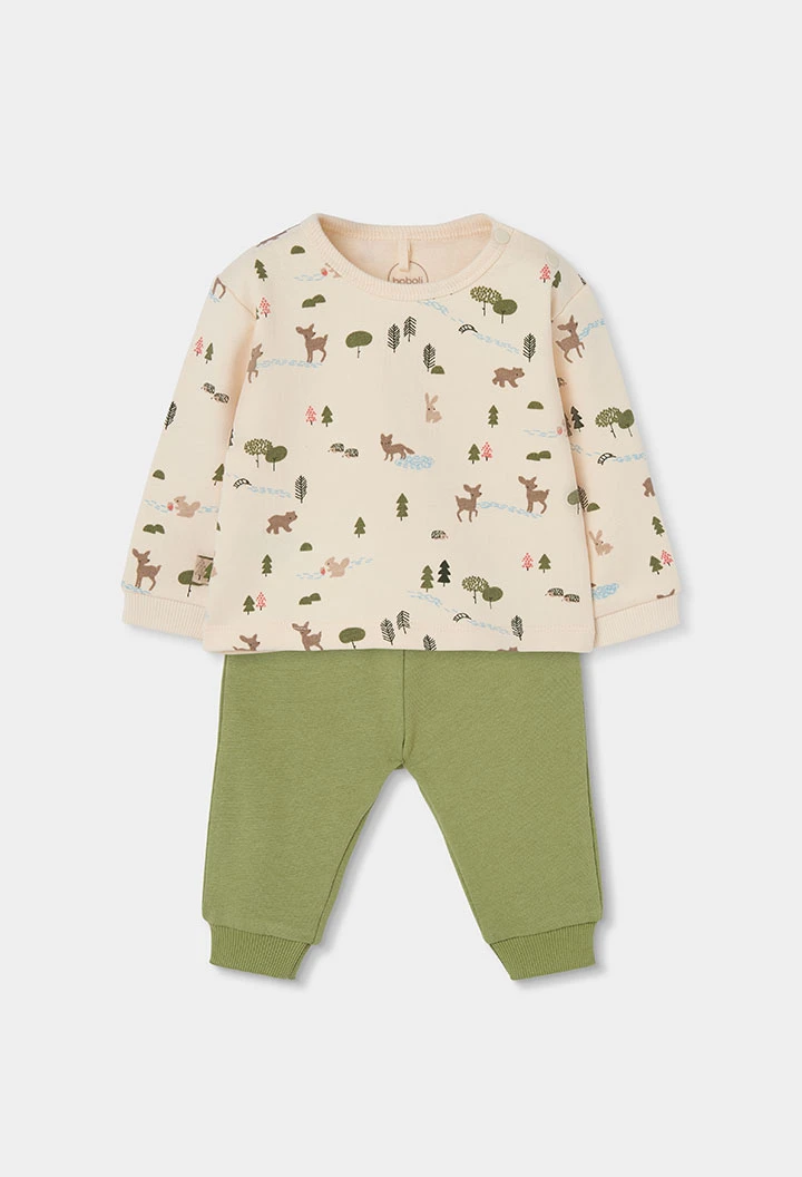 Ensemble maille bébé garçon vert imprimé forêt