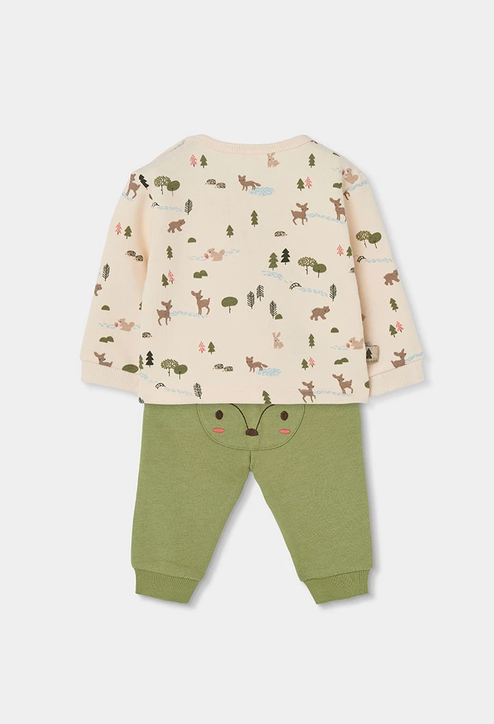 Ensemble maille bébé garçon vert imprimé forêt