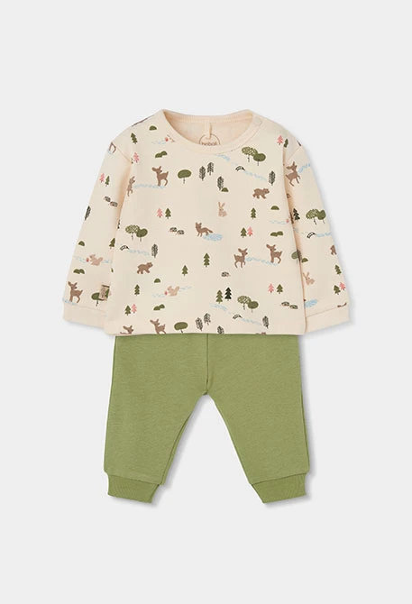 Ensemble maille bébé garçon vert imprimé forêt