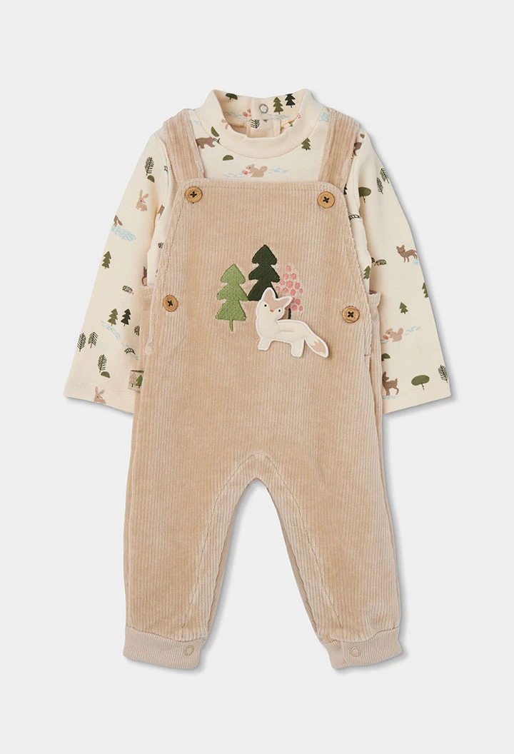 Ensemble maille bébé garçon beige imprimé forêt