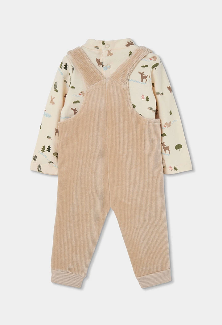 Ensemble maille bébé garçon beige imprimé forêt