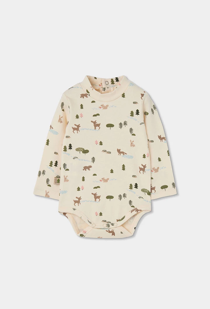 Ensemble maille bébé garçon beige imprimé forêt