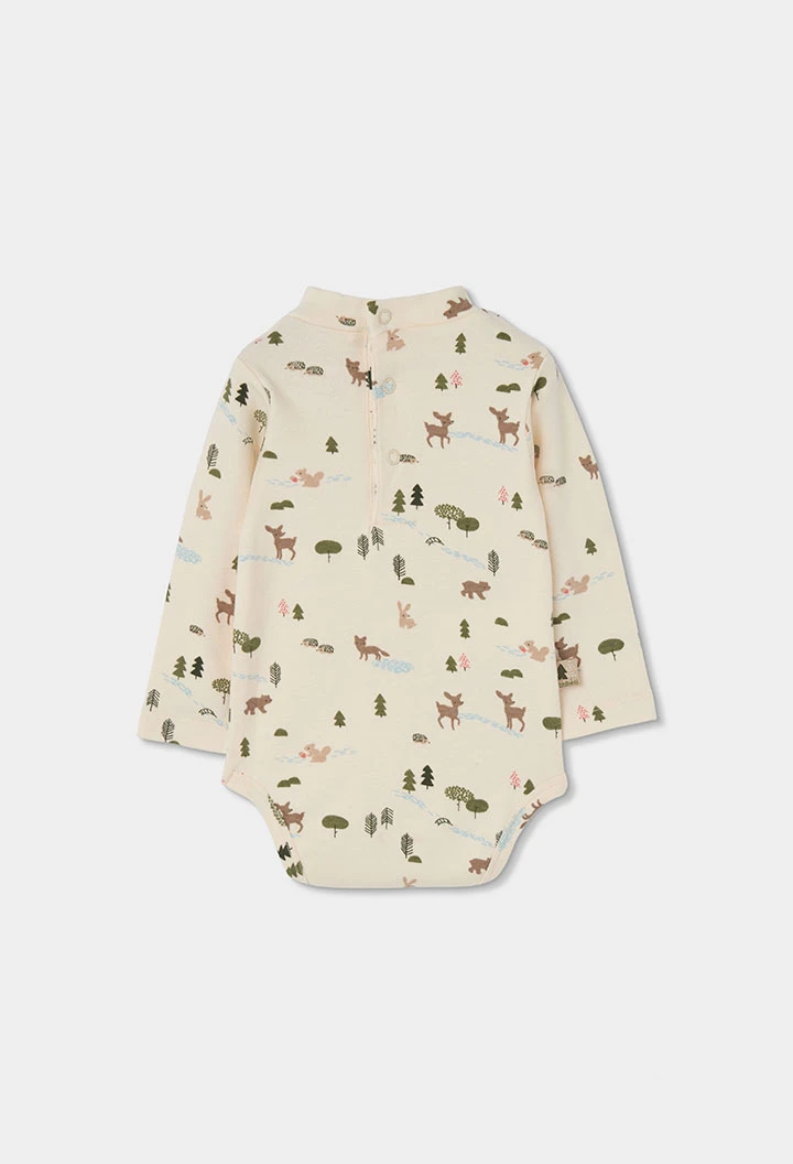Ensemble maille bébé garçon beige imprimé forêt