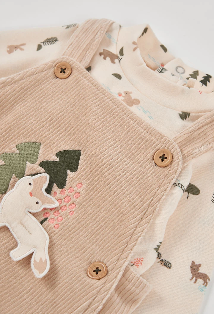 Ensemble maille bébé garçon beige imprimé forêt