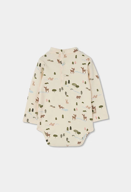 Ensemble maille bébé garçon beige imprimé forêt