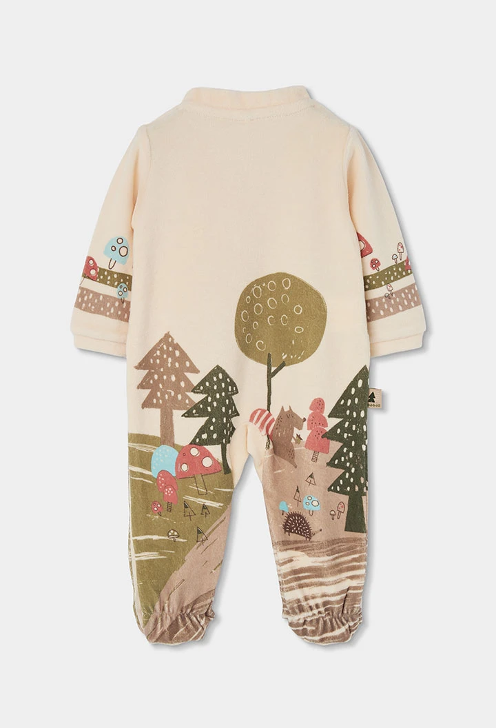 Grenouillère molleton bébé écrue imprimée forêt