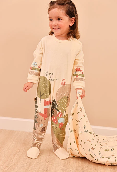 Pijama de pelfa nadó cru estampat bosc