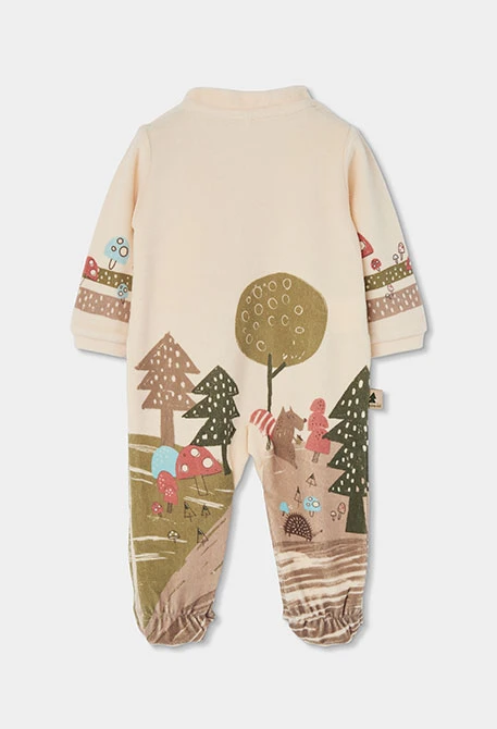 Grenouillère molleton bébé écrue imprimée forêt
