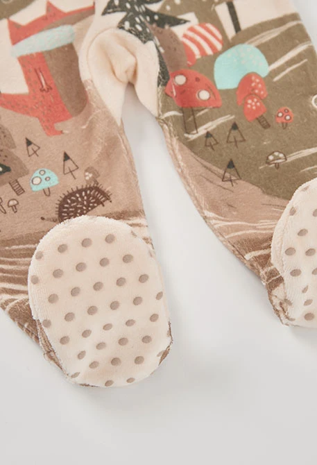 Grenouillère molleton bébé écrue imprimée forêt