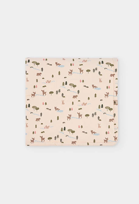 Babydecke Plüsch rosa Waldtier-Aufdruck