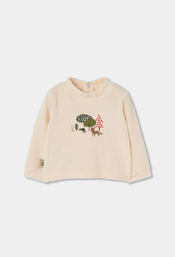 Ensemble maille bébé écru imprimé forêt animaux