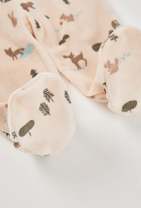 Ensemble maille bébé écru imprimé forêt animaux