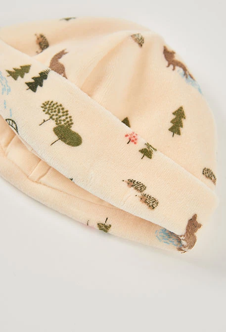 Ensemble maille bébé écru imprimé forêt animaux