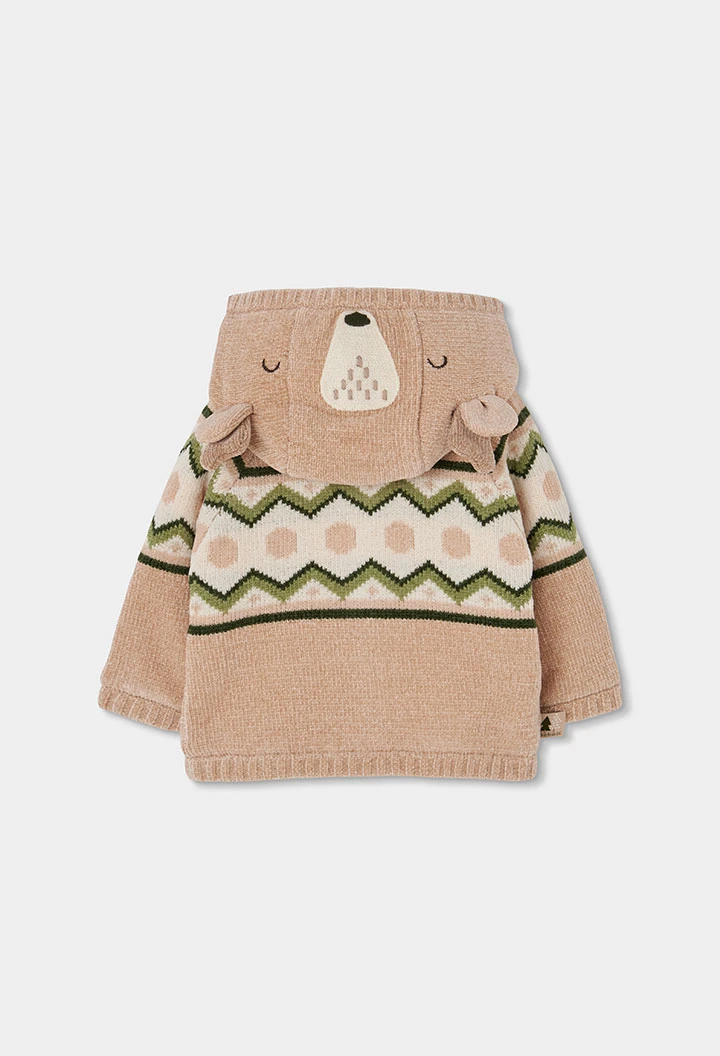 Veste maille bébé garçon beige imprimé zigzag
