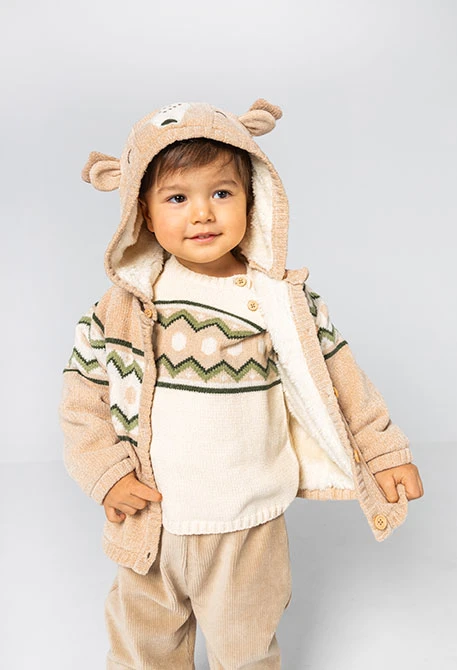 Veste maille bébé garçon beige imprimé zigzag