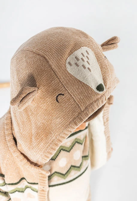 Veste maille bébé garçon beige imprimé zigzag