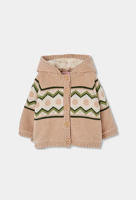 Veste maille bébé garçon beige imprimé zigzag