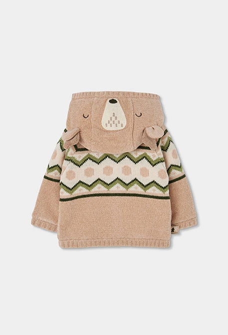 Veste maille bébé garçon beige imprimé zigzag